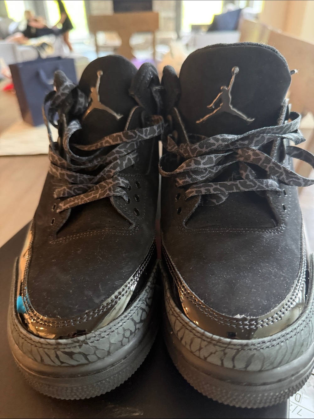 Jordan Black Suede Sneakers with Elephant Print Accents